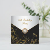 金ゴールドパールフローラ女性50th誕生日パーティー 招待状 (スタンド正面)