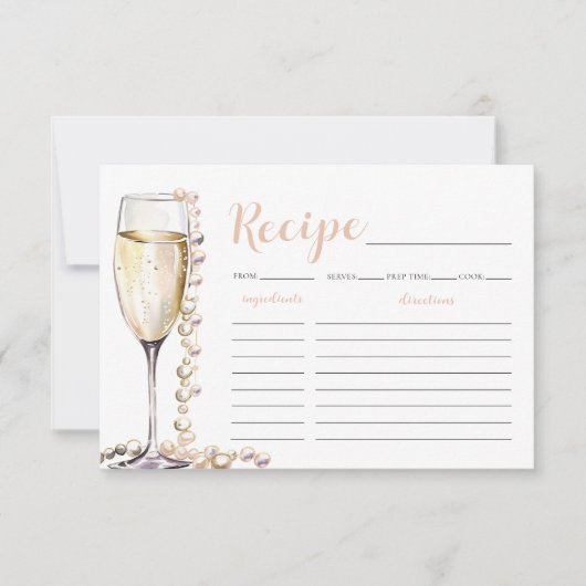 金ゴールドパールプロセッコブライダルシャワーレシピカード 招待状 (正面)