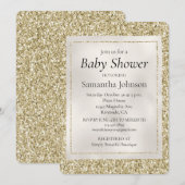 金ゴールドパールホワイトグリジーグリッターベビーシャワー 招待状 (正面/裏面)