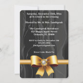 金ゴールドパールリボン、ハート宝石のチェーン黒絹 招待状 (裏面)