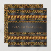金ゴールドパールレオパード女の子18th誕生日パーティー 招待状 (正面/裏面)