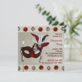 金ゴールドパールレッドマスカレードパーティー 招待状 (スタンド正面)