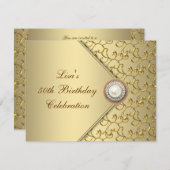 金ゴールドパール女性50thバースデーパーティー 招待状 (正面/裏面)