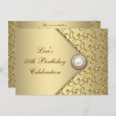 金ゴールドパール女性50thバースデーパーティー 招待状 (正面/裏面)