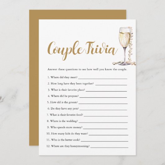 金ゴールドパール&プロセッコカップルブライダルゲーム 招待状 (正面/裏面)