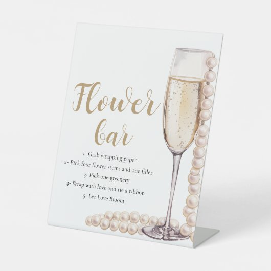 金ゴールドパール&プロセッコシャンパンフラワーバーサイン 台座サイン (正面)