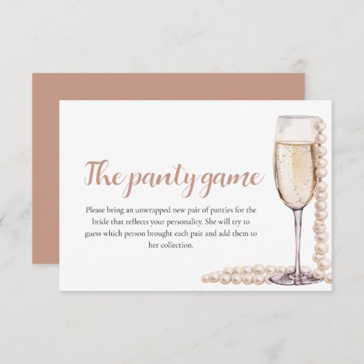金ゴールドパール&プロセッコブライダルシャワーパンティゲーム 招待状 (正面/裏面)