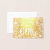 金ゴールドヒッピーヴィンテージフローラルパターン60誕生日C 箔カード (封筒付き正面)