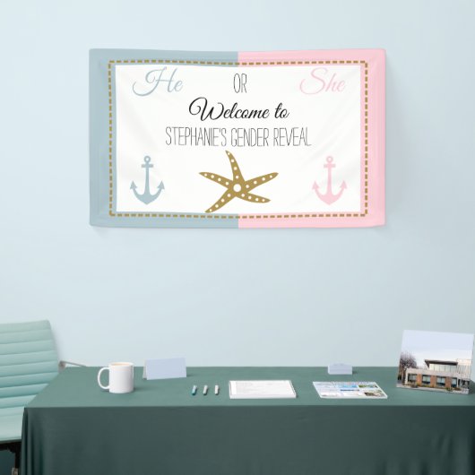 金ゴールドヒトデとピンク、青いいかり性別の表示 横断幕 (トレードショー)