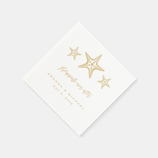 金ゴールドヒトデめでたい時々ビーチ結婚式 スタンダードカクテルナプキン (角)