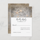 金ゴールドヒトデビーチ結婚式RSVP 出欠カード (正面/裏面)