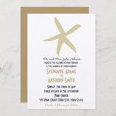 金ゴールドヒトデ航海のビーチ結婚式 招待状 (正面/裏面)