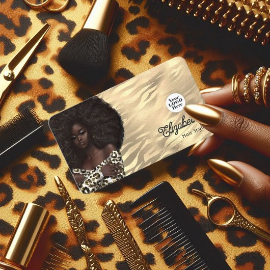 金ゴールドヒョウとタイガーアフリカンアメリカン毛サロン 名刺