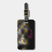 金ゴールドヒョウのチータエキゾチックプリントブラックシャドウ ラゲッジタグ (正面縦)