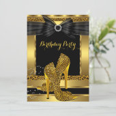 金ゴールドヒョウハイヒールシューブラックバースデーパーティー2 招待状 (スタンド正面)