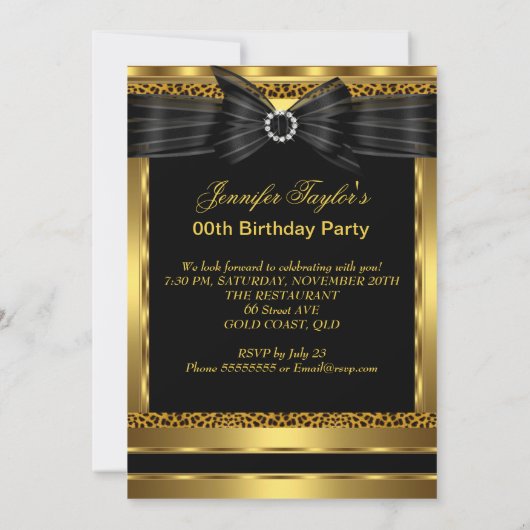 金ゴールドヒョウハイヒールシューブラックバースデーパーティー2 招待状 (裏面)