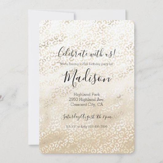 金ゴールドヒョウ印刷カーキクリームベージュウォーター色 招待状 (正面)