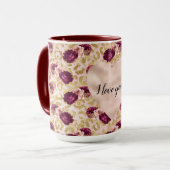 金ゴールドヒョウ印刷ピンクローズフローラハート マグカップ (正面左)