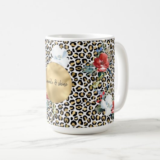 金ゴールドヒョウ印刷フローラパーソナライズされた引用文 コーヒーマグカップ (正面右)