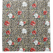 金ゴールドヒョウ印刷フローラ シャワーカーテン (正面)