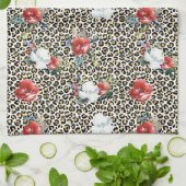 金ゴールドヒョウ印刷用レッドホワイトフローラ キッチンタオル (折り畳み)