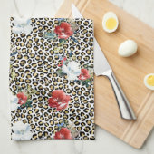 金ゴールドヒョウ印刷用レッドホワイトフローラ キッチンタオル (四つ折り)
