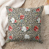 金ゴールドヒョウ印刷用レッドホワイトフローラ クッション (ブランケット)