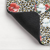 金ゴールドヒョウ印刷用レッドホワイトフローラ マウスパッド (コーナー)