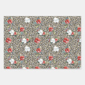 金ゴールドヒョウ印刷用レッドホワイトフローラ ラッピングペーパーシート (正面)