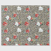 金ゴールドヒョウ印刷用レッドホワイトフローラ ラッピングペーパー (フラット)