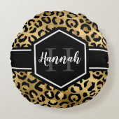 金ゴールドヒョウ斑点ブラックモノグラム ラウンドクッション (正面)