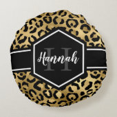 金ゴールドヒョウ斑点ブラックモノグラム ラウンドクッション (裏面)