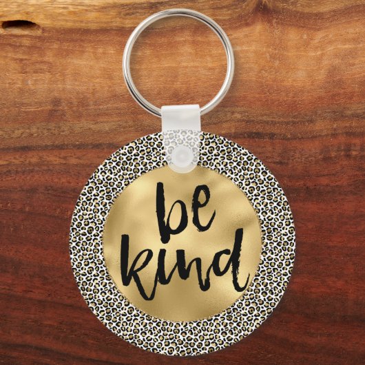 金ゴールドヒョウ柄Be親切な感動的引用文 キーホルダー (正面)