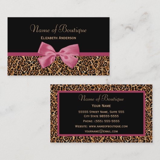 金ゴールドヒョウ毛皮シックモーヴピンクボウブティック 名刺 (正面/裏面)