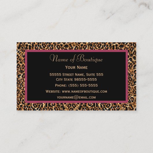 金ゴールドヒョウ毛皮シックモーヴピンクボウブティック 名刺 (裏面)