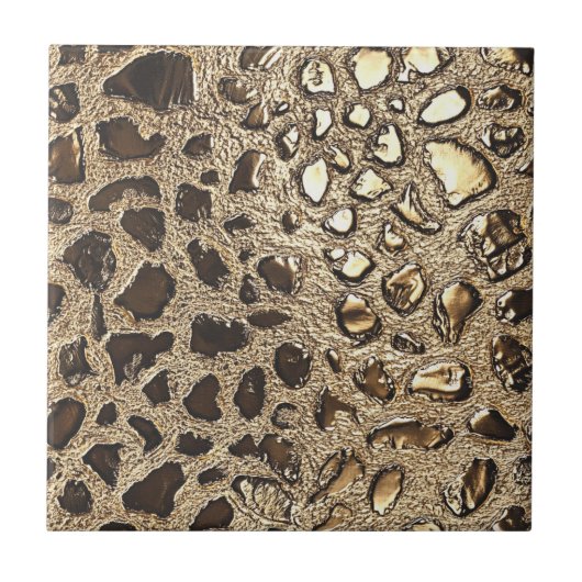 金ゴールドヒョウ金属動物の斑点 タイル (正面)