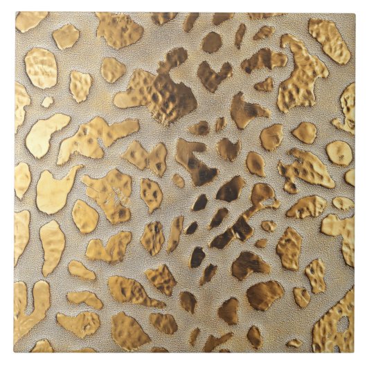 金ゴールドヒョウ金属動物の斑点 タイル (正面)