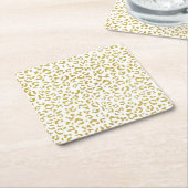 金ゴールドヒョウ、金ゴールドグリッター、ヒョウ印刷 スクエアペーパーコースター (アングル)