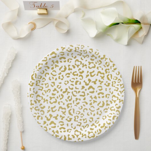金ゴールドヒョウ、金ゴールドグリッター、ヒョウ印刷 ペーパープレート (ウェディング)