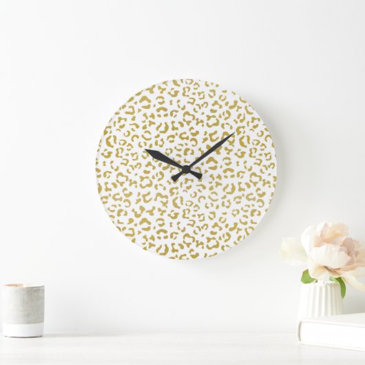 金ゴールドヒョウ、金ゴールドグリッター、ヒョウ印刷 ラージ壁時計 (ホーム)