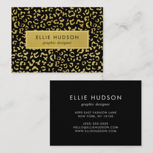 金ゴールドヒョウ、金ゴールドグリッター、ヒョウ印刷 名刺 (正面/裏面)