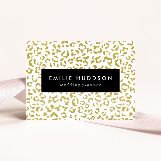 金ゴールドヒョウ、金ゴールドグリッター、ヒョウ印刷 名刺