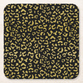 金ゴールドヒョウ、金ゴールドグリッター、ヒョウ柄 スクエアペーパーコースター (正面)