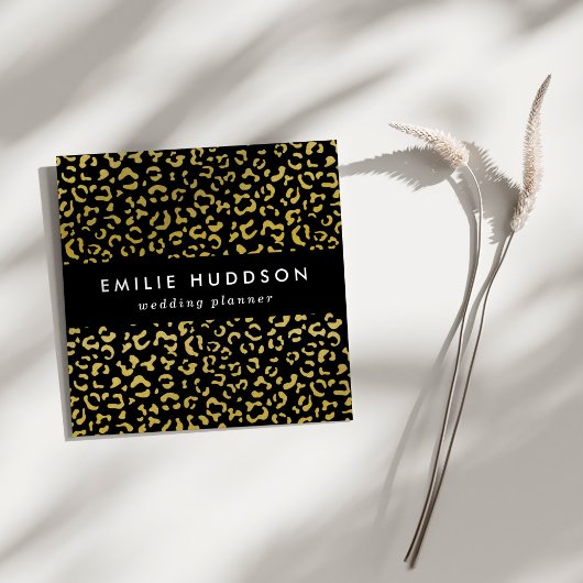 金ゴールドヒョウ、金ゴールドグリッター、ヒョウ柄 スクエア名刺