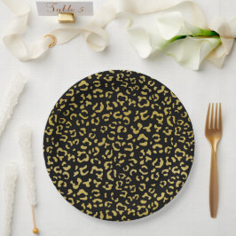 金ゴールドヒョウ、金ゴールドグリッター、ヒョウ柄 ペーパープレート