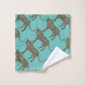 金ゴールドヒョウonティール（緑がかった色）タオルセット バスタオルセット (ウォッシュタオル)