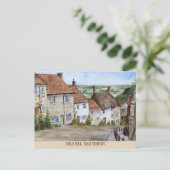 金ゴールドヒル、シャフツベリー、ドーセット水絵画色' ポストカード (スタンド正面)