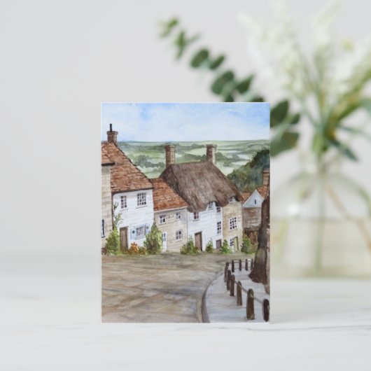 金ゴールドヒル、シャフテスベリー、ドーセットウォーター絵画カラー ポストカード (スタンド正面)