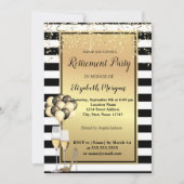 金ゴールドヒール、ガラス、バルーン、ストライプ退職パーティー 招待状 (正面)