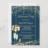 金ゴールドヒール、ガラス、バルーン、ネイビーブルー退任 招待状 (正面)
